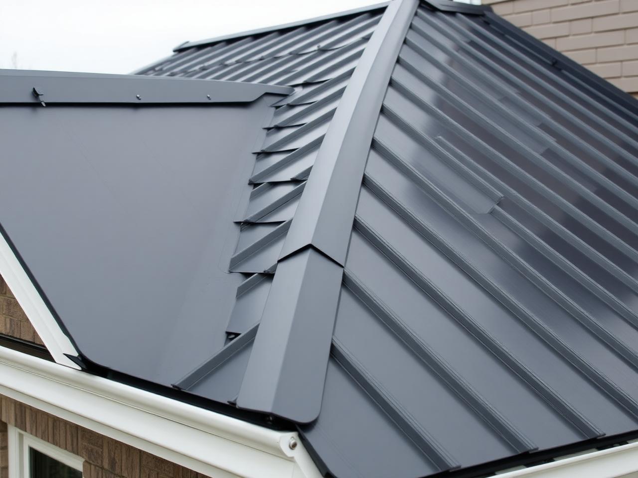 Dark charcoal standing seam metal roof with clean vertical seams